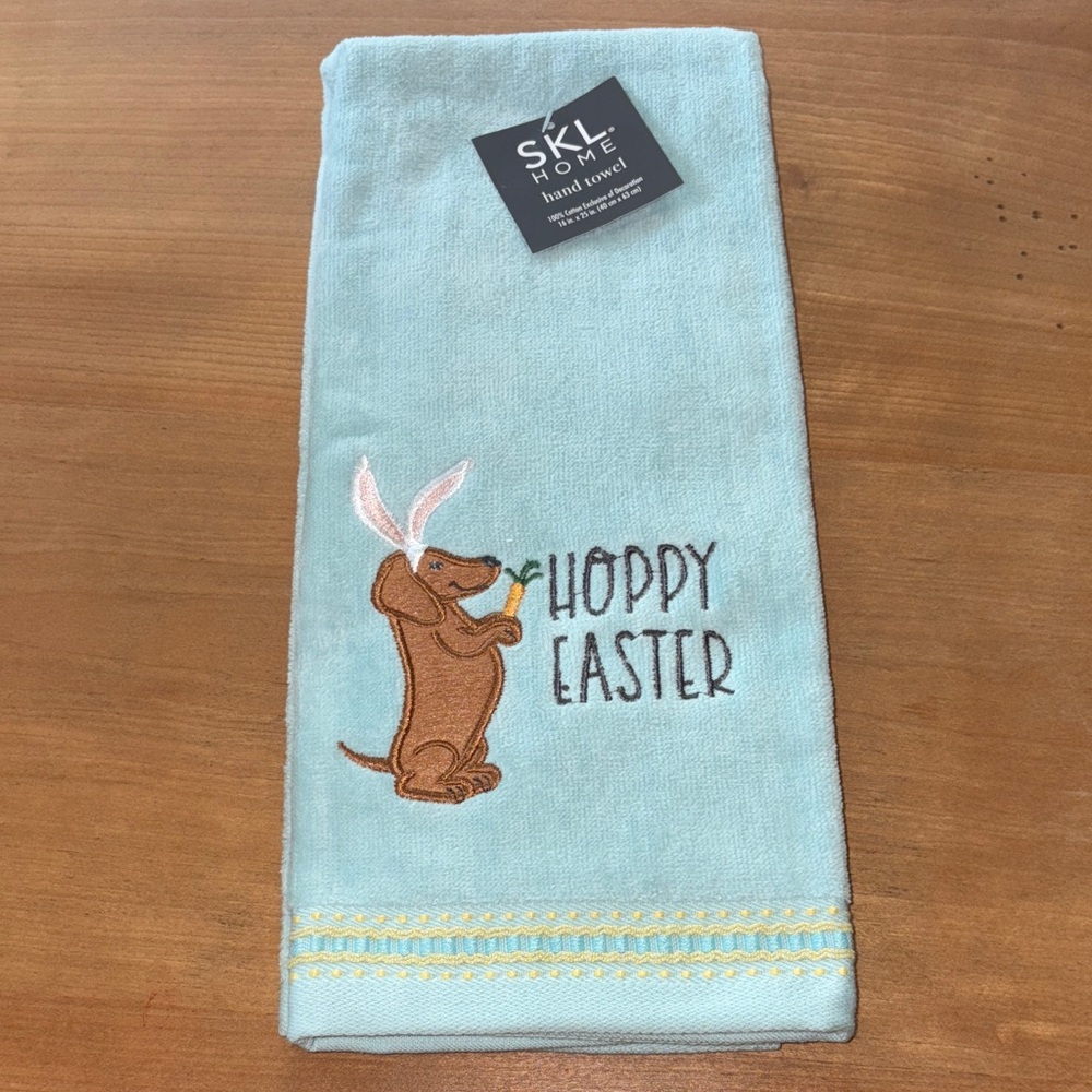 SKL Home Hoppy Easter bath hand Towel 100% cotton Embroidered Dog Dachshund new